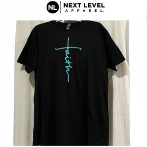 NEXT LEVEL APPAREL green scripted Faith Cross Short Sleeve Blk tshirt sizeL NWOT